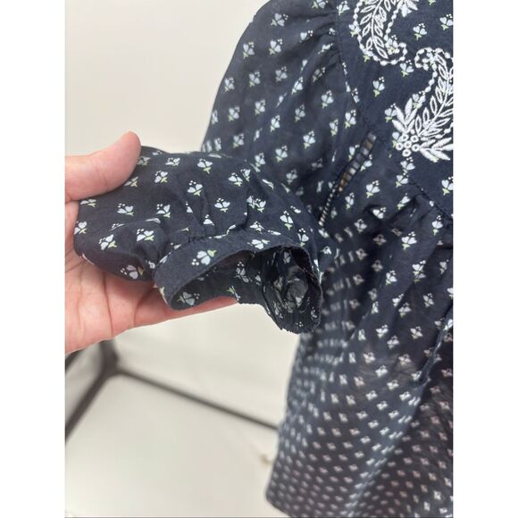 JCREW Point Sur embroidered block print peasant top Navy Women’s Size XS - Picture 8 of 10